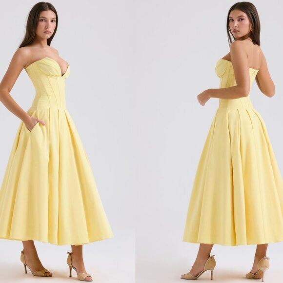 House of CB 'Lady' Sunshine Strapless Tulle Corset Midi Dress NWOT - Picture 3 of 9